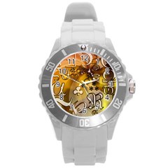 Symbols On Gradient Background Embossed Round Plastic Sport Watch (L)