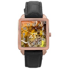 Symbols On Gradient Background Embossed Rose Gold Leather Watch 