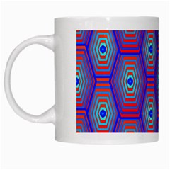 Red Blue Bee Hive Pattern White Mugs by Amaryn4rt