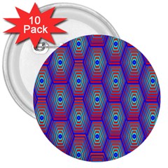 Red Blue Bee Hive Pattern 3  Buttons (10 Pack)  by Amaryn4rt