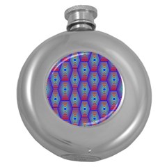 Red Blue Bee Hive Pattern Round Hip Flask (5 Oz) by Amaryn4rt