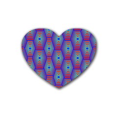 Red Blue Bee Hive Pattern Rubber Coaster (heart)  by Amaryn4rt