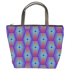 Red Blue Bee Hive Pattern Bucket Bags by Amaryn4rt