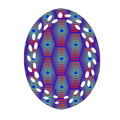 Red Blue Bee Hive Pattern Ornament (oval Filigree)