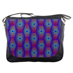 Red Blue Bee Hive Pattern Messenger Bags by Amaryn4rt