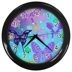 Butterfly Vector Background Wall Clocks (black) by Amaryn4rt