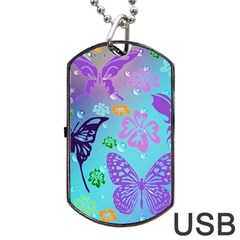 Butterfly Vector Background Dog Tag Usb Flash (one Side)