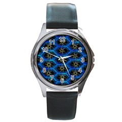 Blue Bee Hive Pattern Round Metal Watch by Amaryn4rt