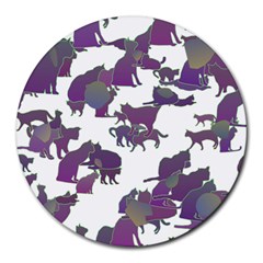 Many Cats Silhouettes Texture Round Mousepads by Amaryn4rt