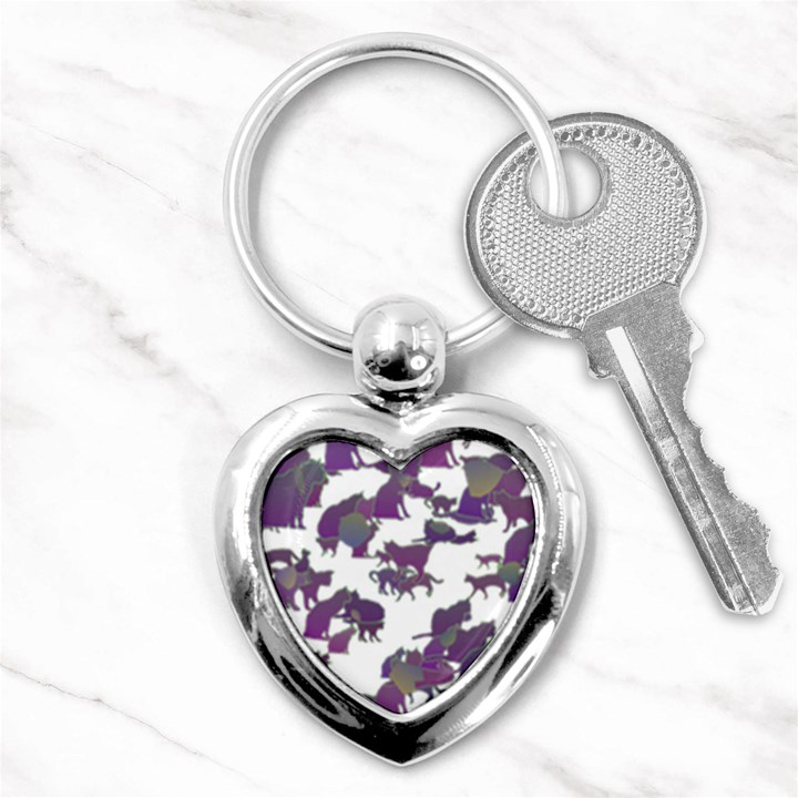 Many Cats Silhouettes Texture Key Chains (Heart) 