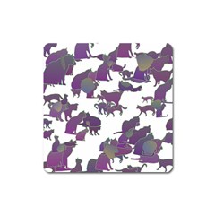 Many Cats Silhouettes Texture Square Magnet by Amaryn4rt