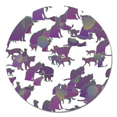 Many Cats Silhouettes Texture Magnet 5  (round) by Amaryn4rt