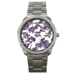 Many Cats Silhouettes Texture Sport Metal Watch by Amaryn4rt