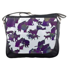 Many Cats Silhouettes Texture Messenger Bags by Amaryn4rt