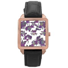 Many Cats Silhouettes Texture Rose Gold Leather Watch  by Amaryn4rt