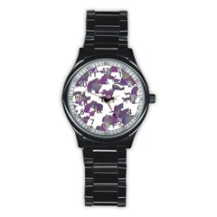 Many Cats Silhouettes Texture Stainless Steel Round Watch by Amaryn4rt