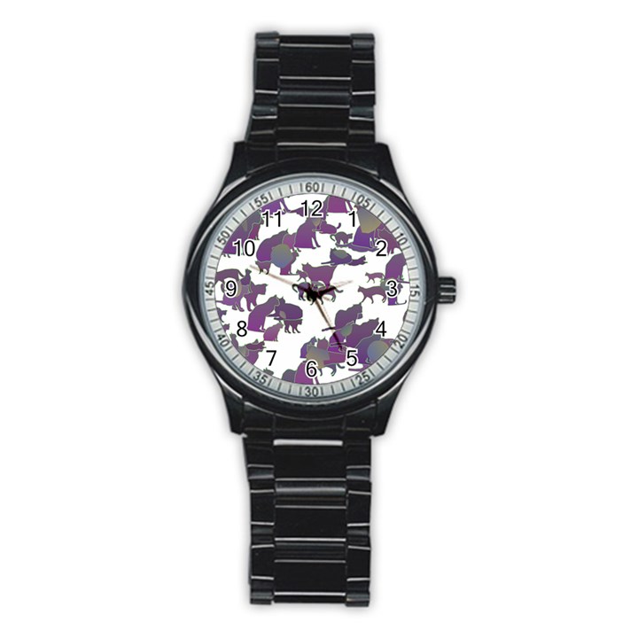 Many Cats Silhouettes Texture Stainless Steel Round Watch