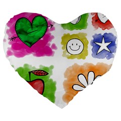 A Set Of Watercolour Icons Large 19  Premium Flano Heart Shape Cushions