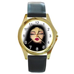 Girl Round Gold Metal Watch