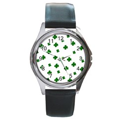 St  Patrick s Clover Pattern Round Metal Watch by Valentinaart