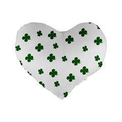 St  Patrick s Clover Pattern Standard 16  Premium Flano Heart Shape Cushions by Valentinaart