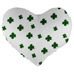 St  Patrick s Clover Pattern Large 19  Premium Flano Heart Shape Cushions