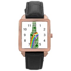 St  Patricks Day - Bottle Rose Gold Leather Watch  by Valentinaart