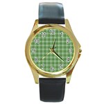 St. Patricks day plaid pattern Round Gold Metal Watch Front