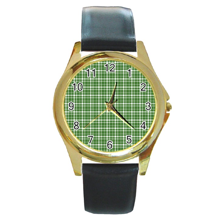 St. Patricks day plaid pattern Round Gold Metal Watch