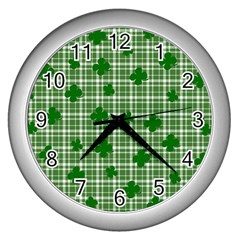 St  Patrick s Day Pattern Wall Clocks (silver)  by Valentinaart