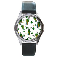 St  Patricks Day  Round Metal Watch by Valentinaart