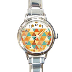 Golden Dots And Triangles Pattern Round Italian Charm Watch by TastefulDesigns