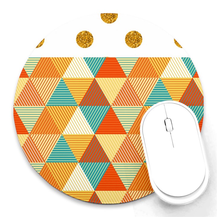 Golden dots and triangles pattern Round Mousepads