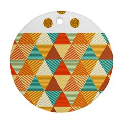 Golden Dots And Triangles Pattern Ornament (round) by TastefulDesigns