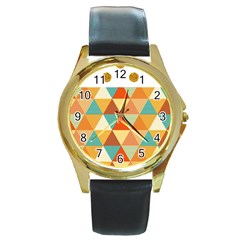 Golden Dots And Triangles Pattern Round Gold Metal Watch by TastefulDesigns