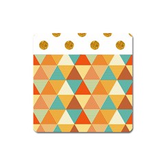 Golden Dots And Triangles Pattern Square Magnet