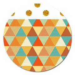 Golden Dots And Triangles Pattern Magnet 5  (round) by TastefulDesigns