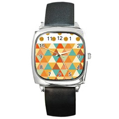 Golden Dots And Triangles Pattern Square Metal Watch by TastefulDesigns