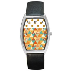 Golden Dots And Triangles Pattern Barrel Style Metal Watch by TastefulDesigns