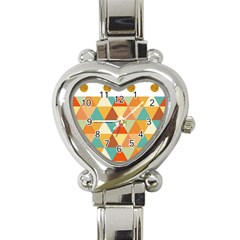 Golden Dots And Triangles Pattern Heart Italian Charm Watch by TastefulDesigns