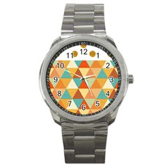 Golden Dots And Triangles Pattern Sport Metal Watch by TastefulDesigns