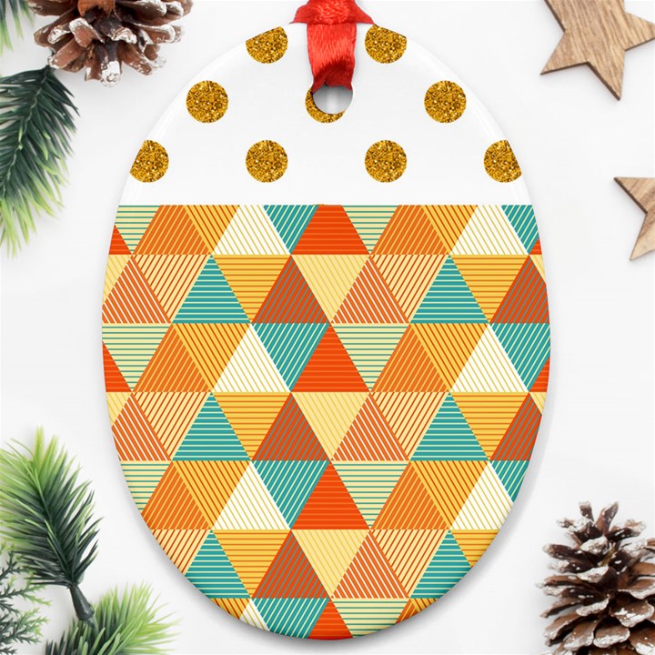 Golden dots and triangles pattern Oval Ornament (Two Sides)