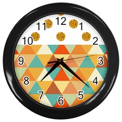 Golden Dots And Triangles Patern Wall Clocks (black) by TastefulDesigns