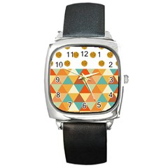 Golden Dots And Triangles Patern Square Metal Watch by TastefulDesigns