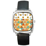 GOLDEN DOTS AND TRIANGLES PATERN Square Metal Watch Front