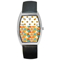 Golden Dots And Triangles Patern Barrel Style Metal Watch by TastefulDesigns