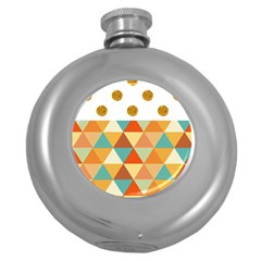 Golden Dots And Triangles Patern Round Hip Flask (5 Oz) by TastefulDesigns