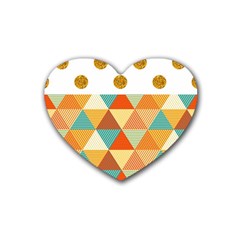 Golden Dots And Triangles Patern Rubber Coaster (heart)  by TastefulDesigns