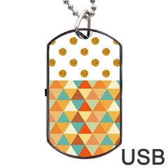 Golden Dots And Triangles Patern Dog Tag Usb Flash (one Side)