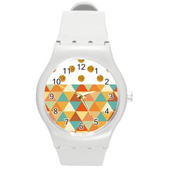 Golden Dots And Triangles Patern Round Plastic Sport Watch (m) by TastefulDesigns